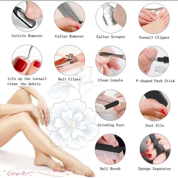 26 in 1 Stainless Steel Foot Care Kit Foot Rasp Dead Skin Remover Pedicure Kit,F - Picture 6 of 6